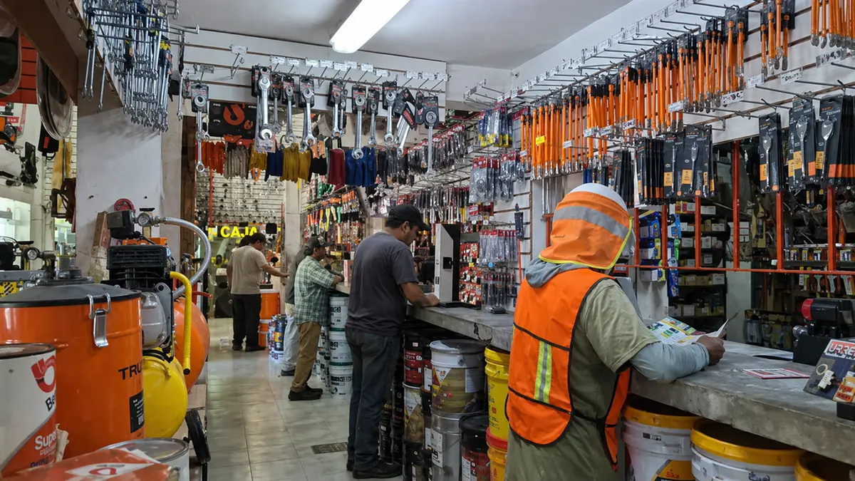 Clientes siendo atendidos en el mostrador de Ferretería TREGA